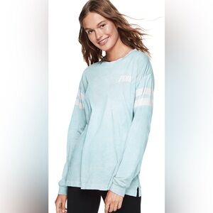 Victoria’s Secret PINK Icy Aqua Blue Long Sleeve Logo Tee M